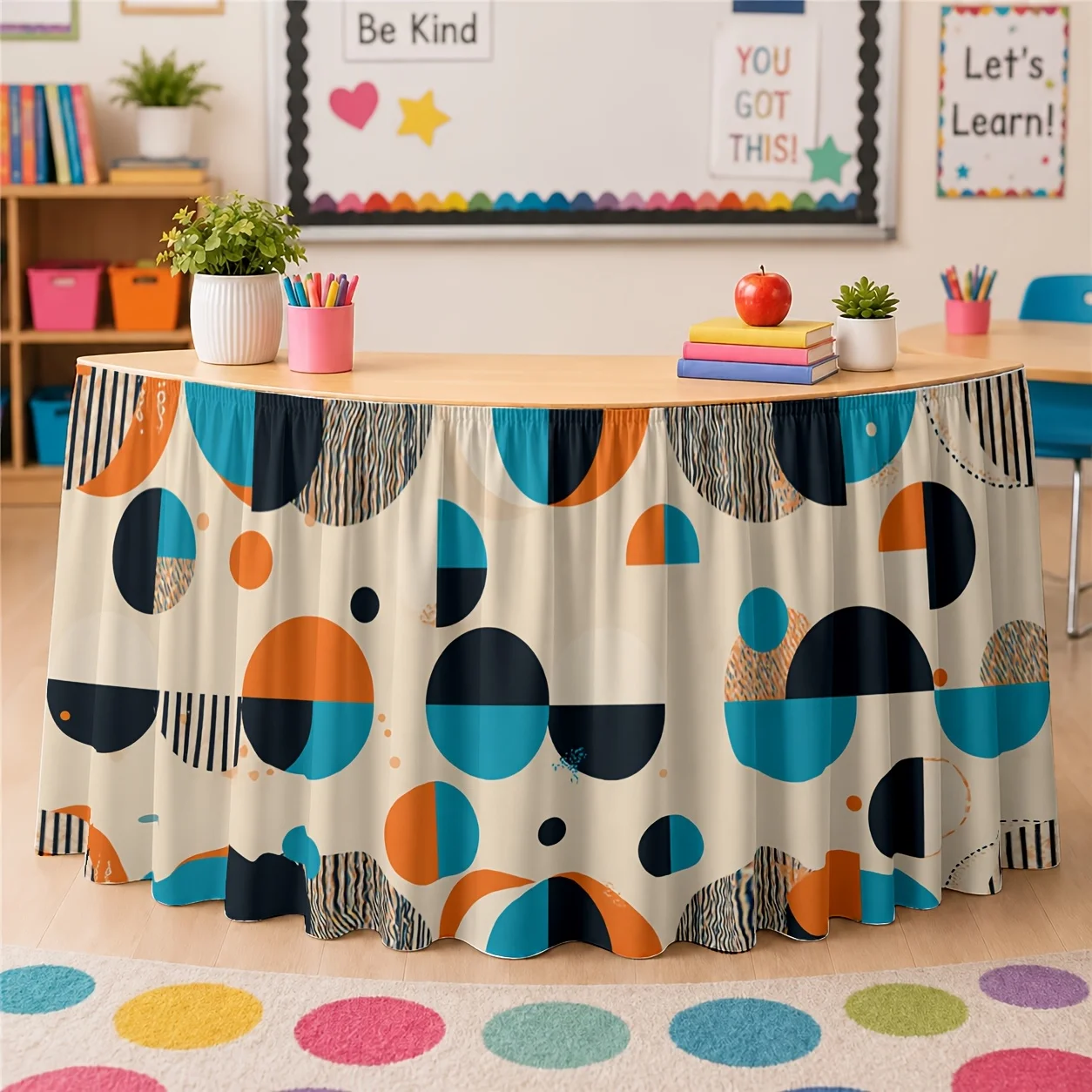 Medieval modern geometric pattern tablecloth and tablecloth skirt, suitable for cocktail parties.