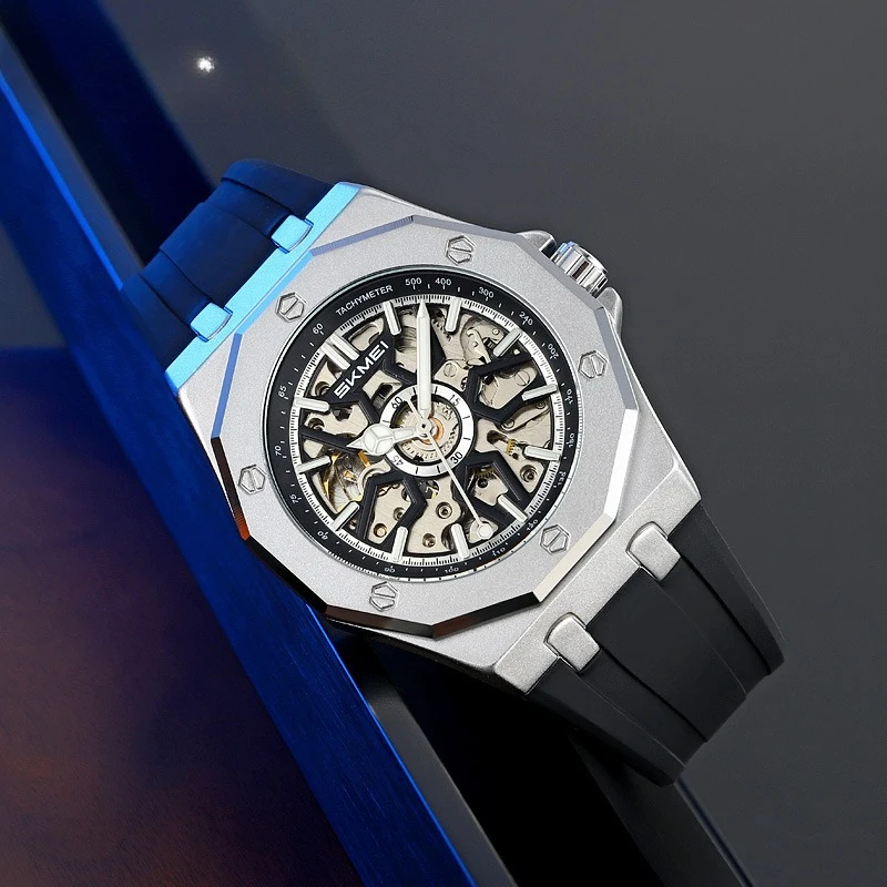 

Diamond-Shaped Case Skeleton Watch for Men, Luminous Automatic Mechanical Movement, Fashion Geometric Wristwatch