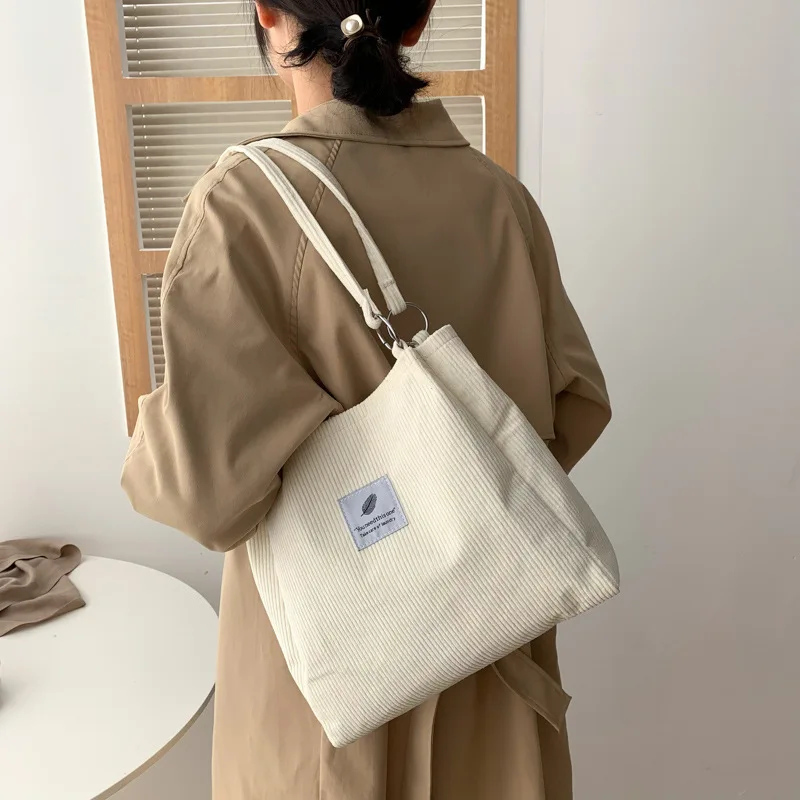 Corduroy Canvas Shoulder Bag 2023 Autumn Korean Version Retro Simple Large Capacity Handbag Side Bags for Woman Free Shipping