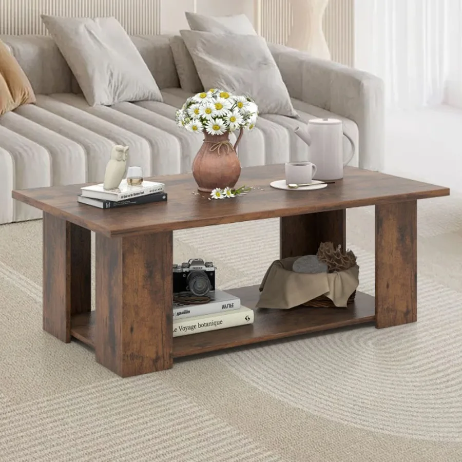 

Large 41 Inch 2tier Wooden Modern Coffee Table with Storage Shelf living room table
