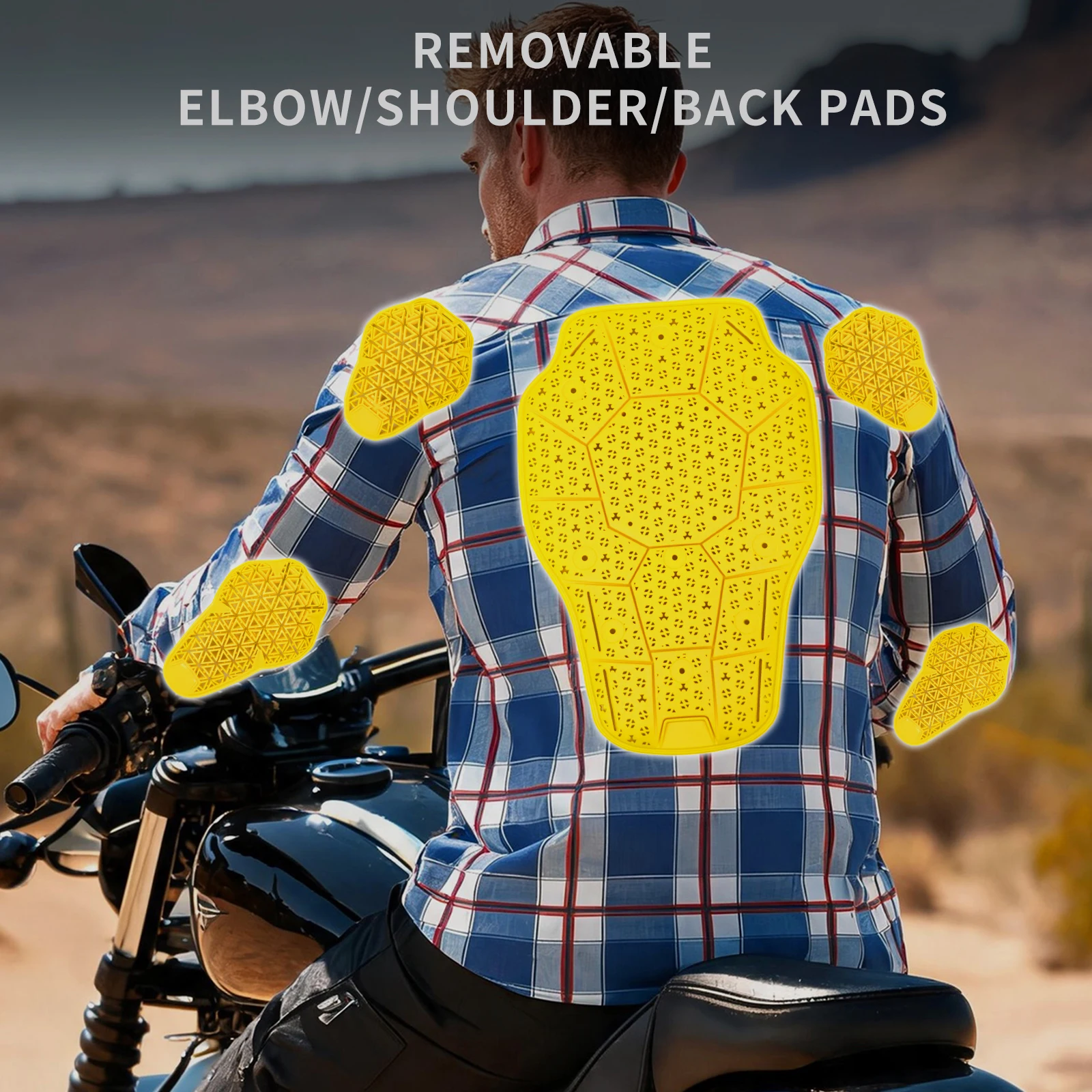 WOSAWE Men Vintage Plaid Motorcycle Jacket Lightweight Breathable Biker Riding Outerwear with Built-in Back Shoulder Elbow Pads