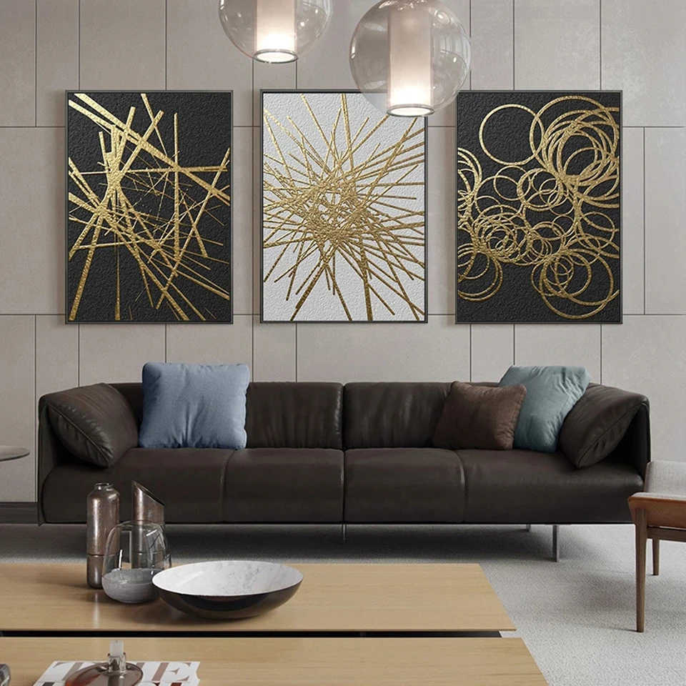 Abstract Geometric Diamond Painting Golden and Black Painting Diamond Mosaic Embroidery Wall Pictures for Living room Home Decor - Image 4