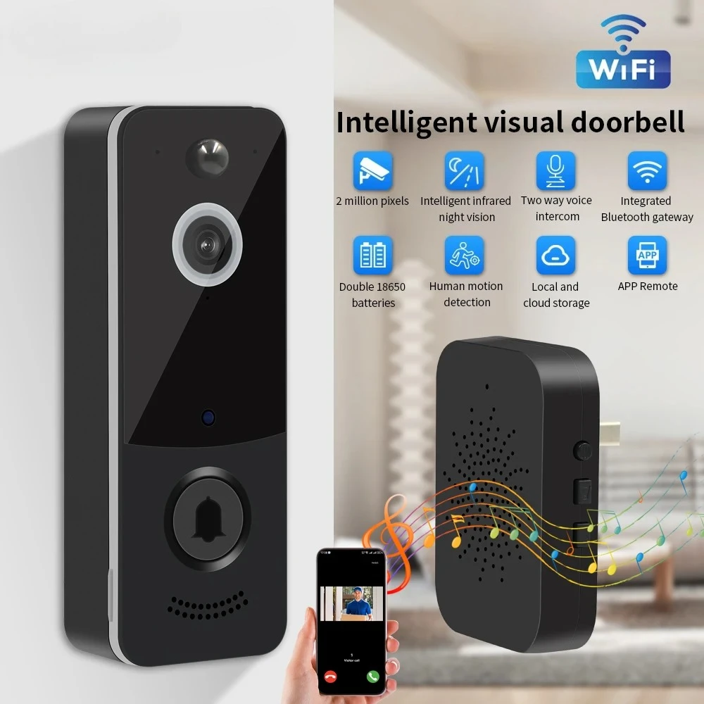 1080P Doorbell Camera Wifi Motion Detection Remote Control Intercom Video IR Night Vision Waterproof Outdoor Wireless Doorbell