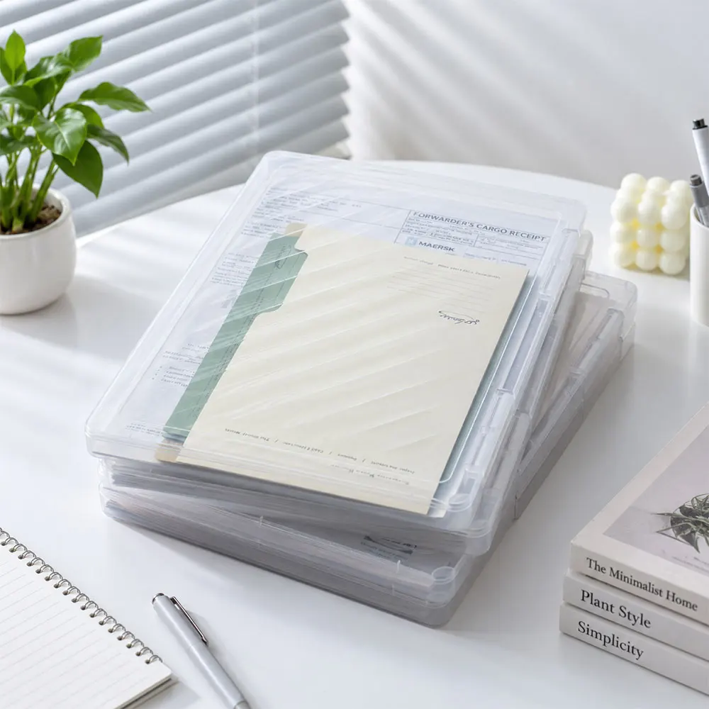 1-Pack A4 Clear File Storage Box, 2cm Slim Stackable PP Plastic Paper Organizer for Documents, Office, School and Home Use