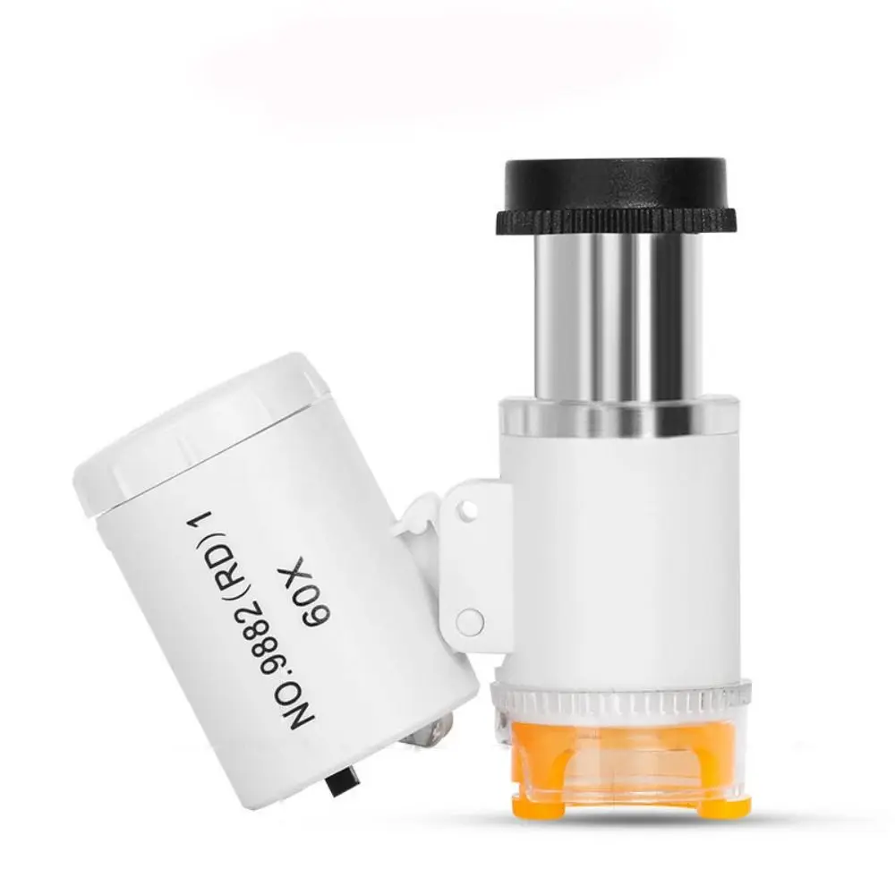 Portable 60X Mini Pocket Microscope Identification Antique LED UV Light Jewelers Eye Loupe Handheld Magnifying Glass