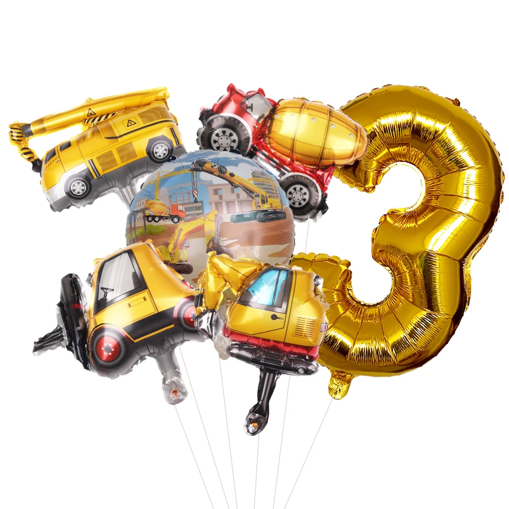6pcs Carton Vehicle Balloon wi - Heavy Equipment Birthday Theme ulasan dan harga