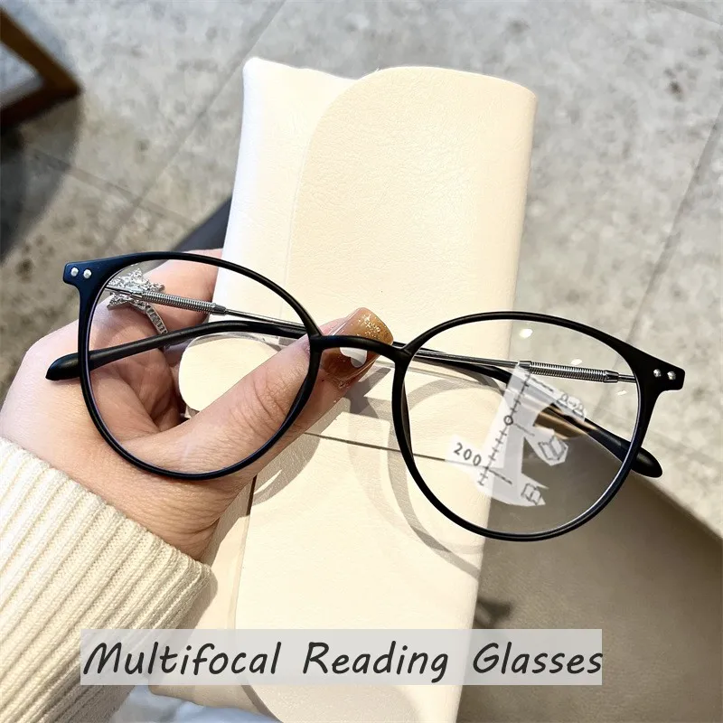 

Men Women HD Lens Progressive Reading Glasses Retro Multifocal Presbyopia Eyewear Near Far Bifocal Eyeglasses Prescription +4.0