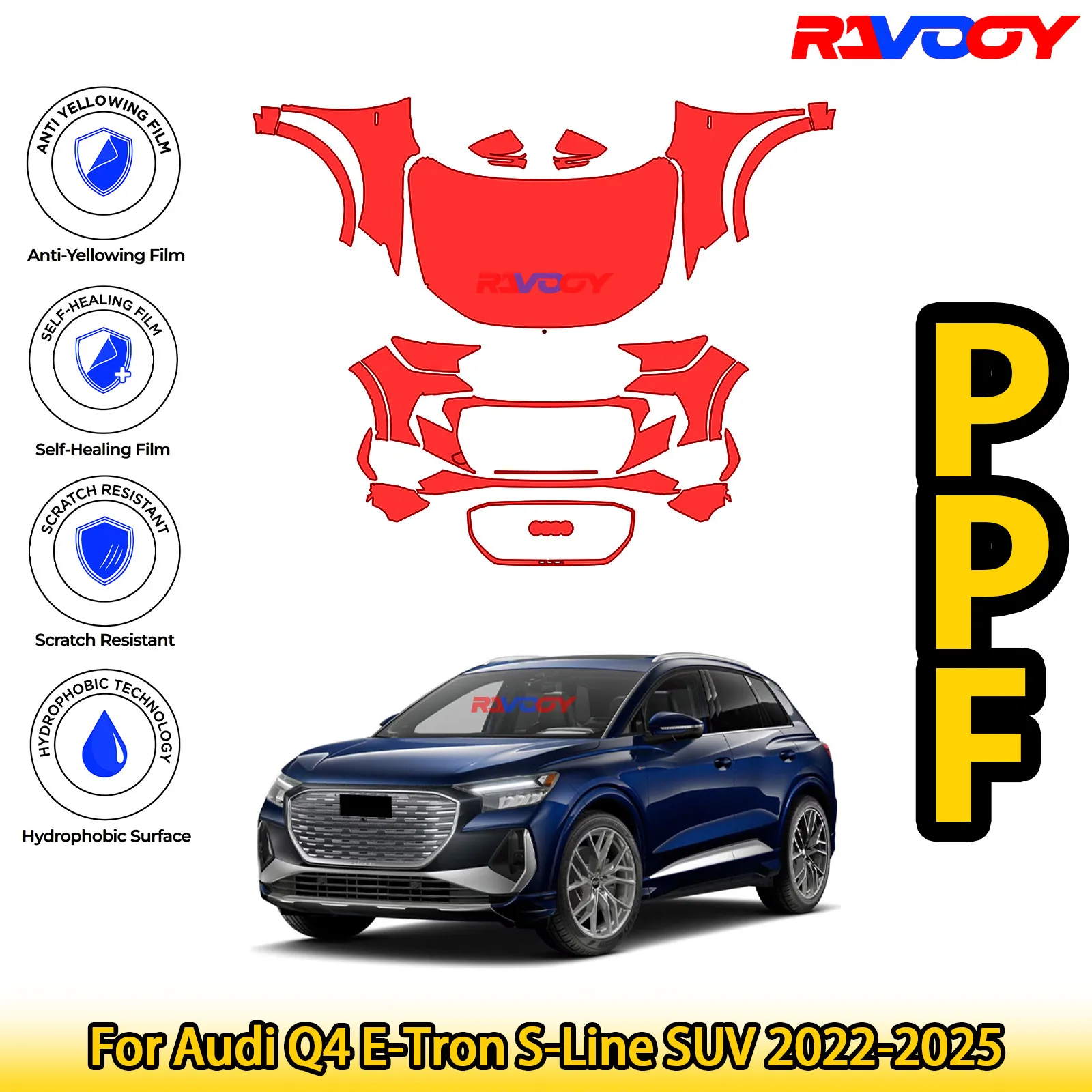 لأودي Q4 E-Tron S-Line SUV 2022-2025 لامع أسود غير لامع قبل القطع الأمامية PPF عدة طبقة حماية الطلاء