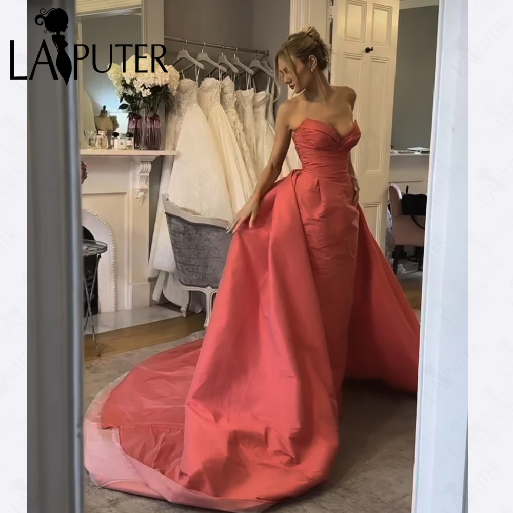 

Luxury Coral Red Evening Dress 2in1 A line Woman Celebrity Formal Dress Off Shoulder Corset Elegant Prom Gown Long Trainling