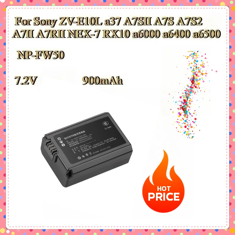 

For Sony ZV-E10L a37 A7SII A7S A7S2 A7II A7RII NEX-7 RX10 a6000 a6400 a6500 New Replacement Battery NP-FW50 7.2V 900mAh