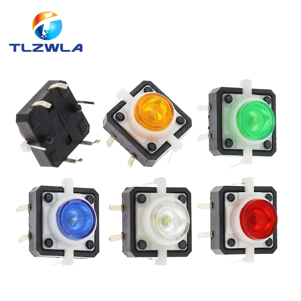 5PCS 12X12X7.3 Tactile Push Button Switch Momentary Tact LED 5 Color 12X12X7.3mm 12*12*7.3mm