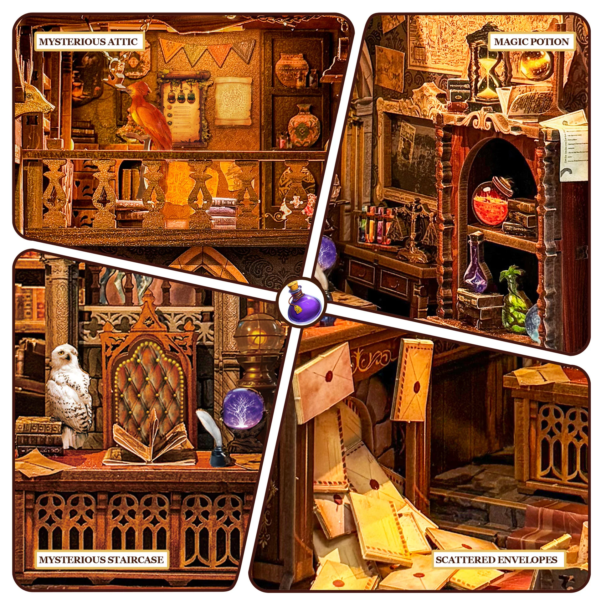 Nouveau bricolage en bois magique bureau livre coin étagère insérer Kits Miniature modèle Kit avec serre-livres léger pour amis cadeaux d'anniversaire