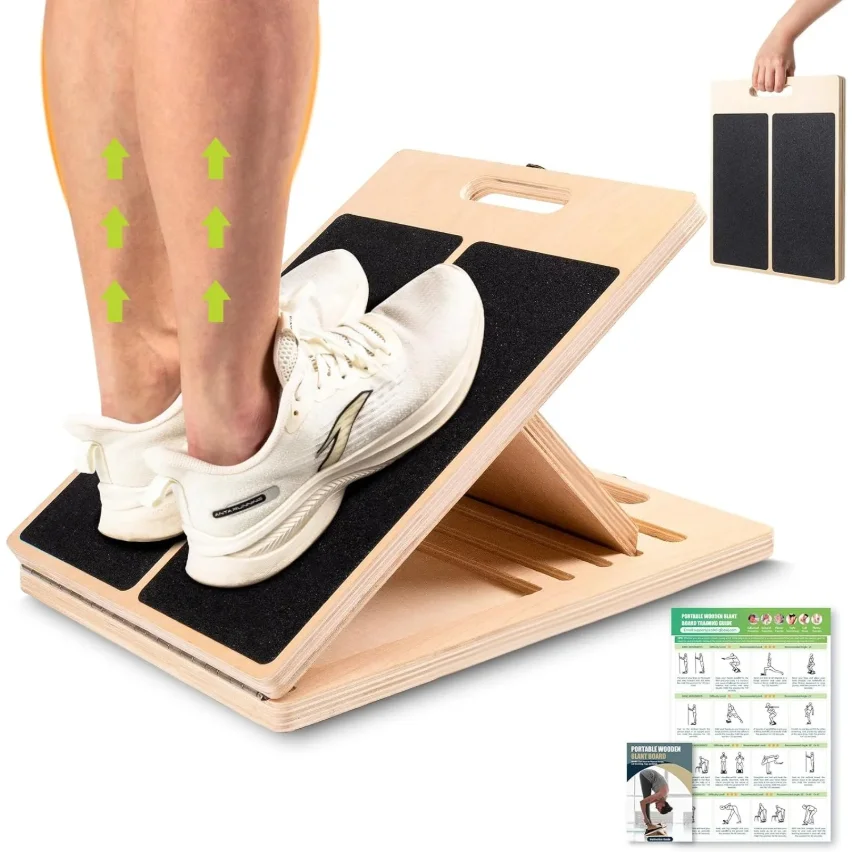 Planche inclinée pour l'étirement des mollets, planche inclinée en bois portable réglable pour civière des mollets avec affiche d'entraînement, poids de 300 lb