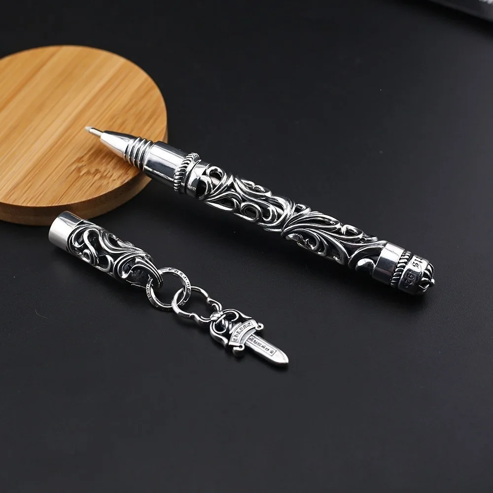 European Court Style 925 Silver, Hollow Cross Engraving, Metal Signature Pen, Ballpoint Pen, Gift.