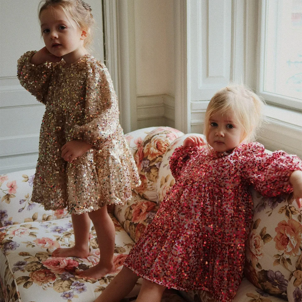 Girls Vacation Shining Pretty Jacket 2025 KS Girl Sequin Princess Dresses Kids Carnival Party Dress Baby Children Birthday Gifts