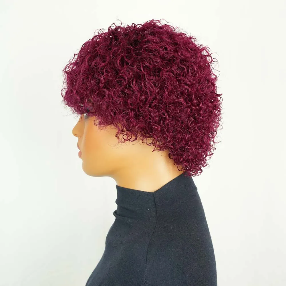 قصيرة عابث الأفرو شعر مستعار شديد التجعد النبيذ بوب شعر مستعار مع الانفجارات البرازيلي آلة صنع ريمي خصلات الشعر المستعار الإنسان جيري مجعد للنساء #3