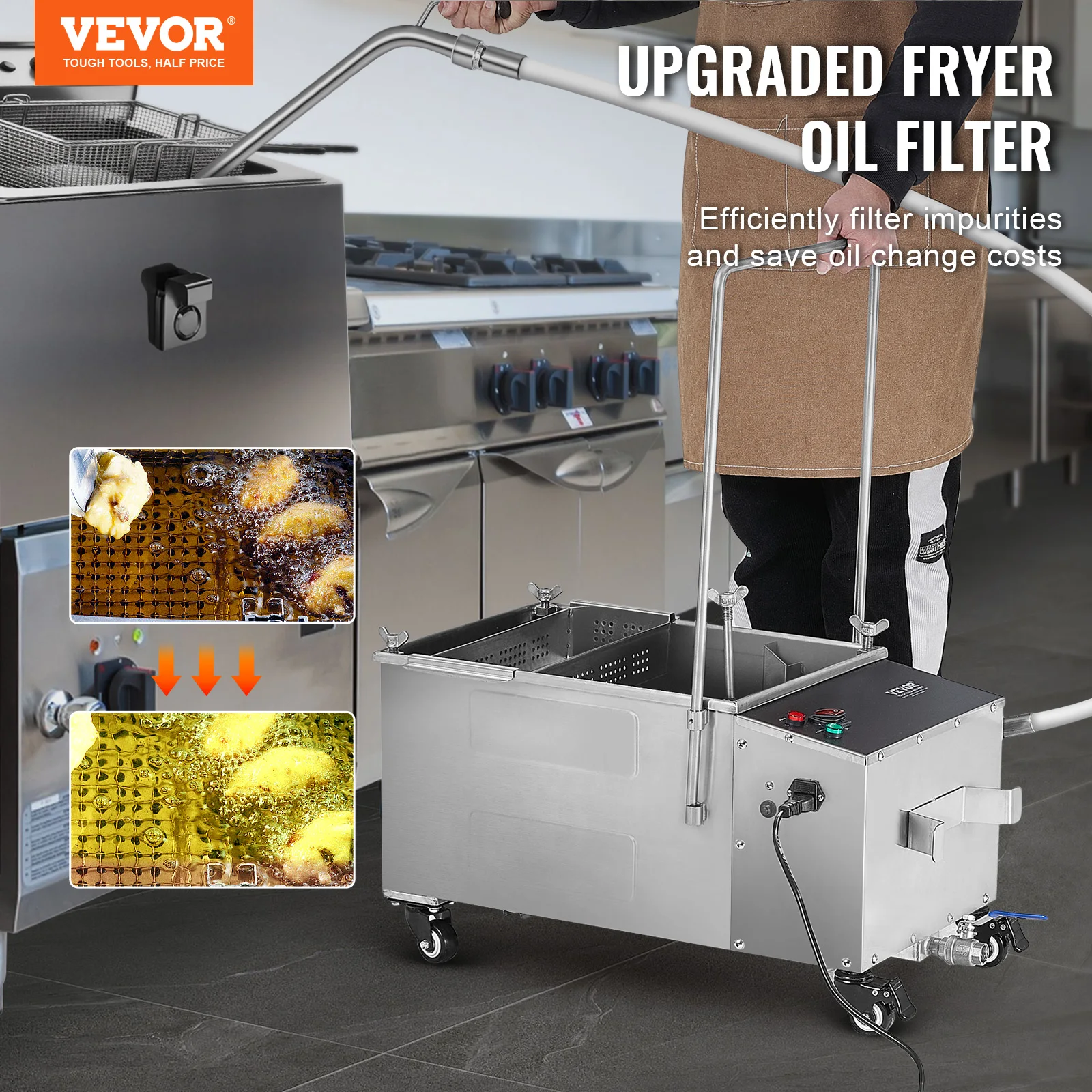 VEVOR Mobile Fryer Filter,38L Oil Tank Capacity,Oil Filtration System w/10 L/min Oil Filtration Speed,Oil Hose for Burger Stores