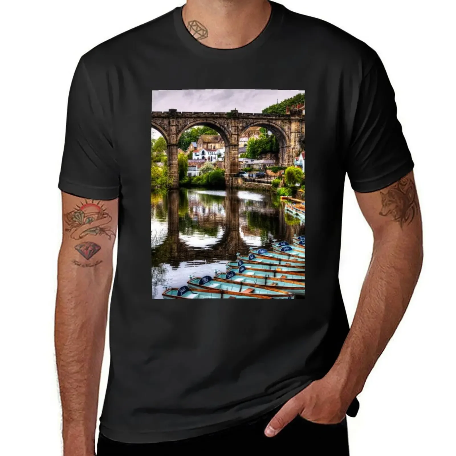 knaresborough Viaduct And River Nidd, Portrait T-Shirt cute clothes Louboutins Aesthetic clothing Men's cotton t-shirt