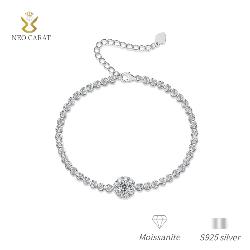 

S925 посеребренный браслет из белого золота 18 карат, круглый муассанит, основной камень, длина цепочки 0,5 карата, 16 см, изысканный женский браслет