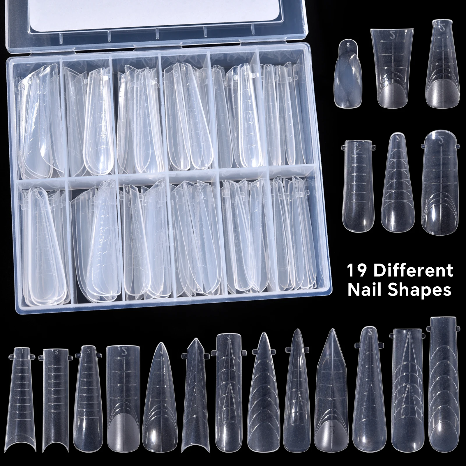 

120PCS/Box ABS Extension Nail Forms Professional False Transparent Nail Molds 12 Sizes UV Gel Quick Building Mold Manicure Tool