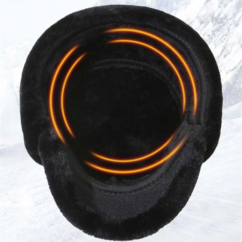 Verdickte Winter-Trapper-Mütze, thermisch isoliert, mit Ohrenklappen, flacher Oberseite, verstellbar, atmungsaktiv, mit Fleece gefüttert, für den Außenbereich. – Detail 3
