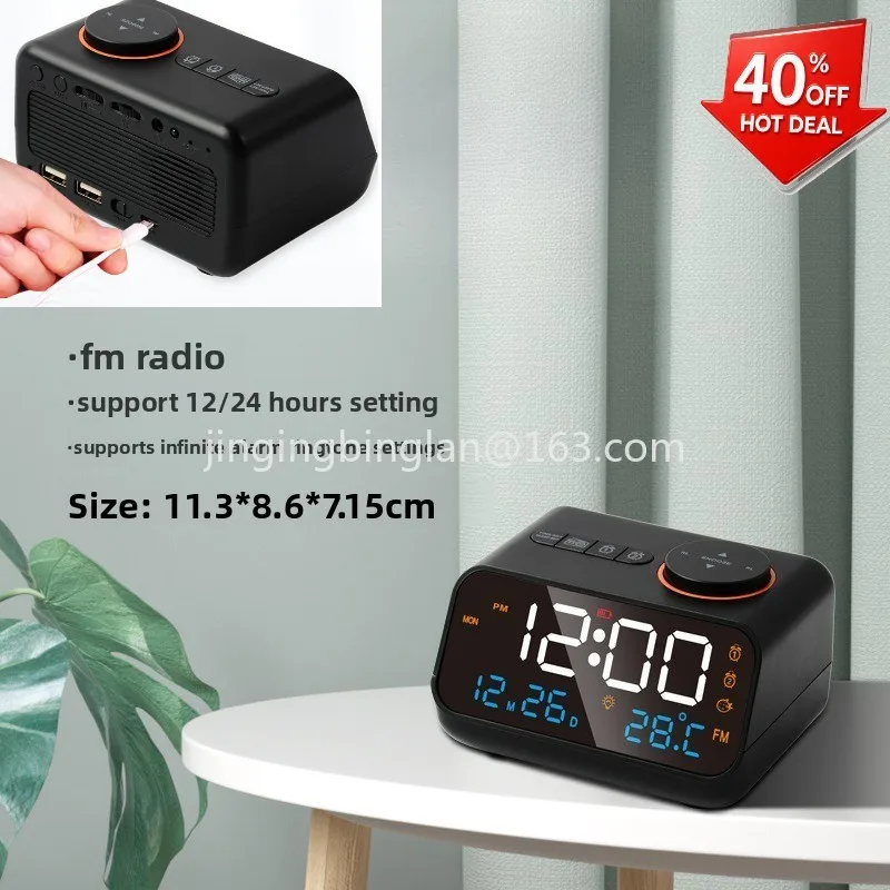 Hot-selling charging alarm clock radio LED voice-activated clock FM radio  and humidity display bedside desktop ornament