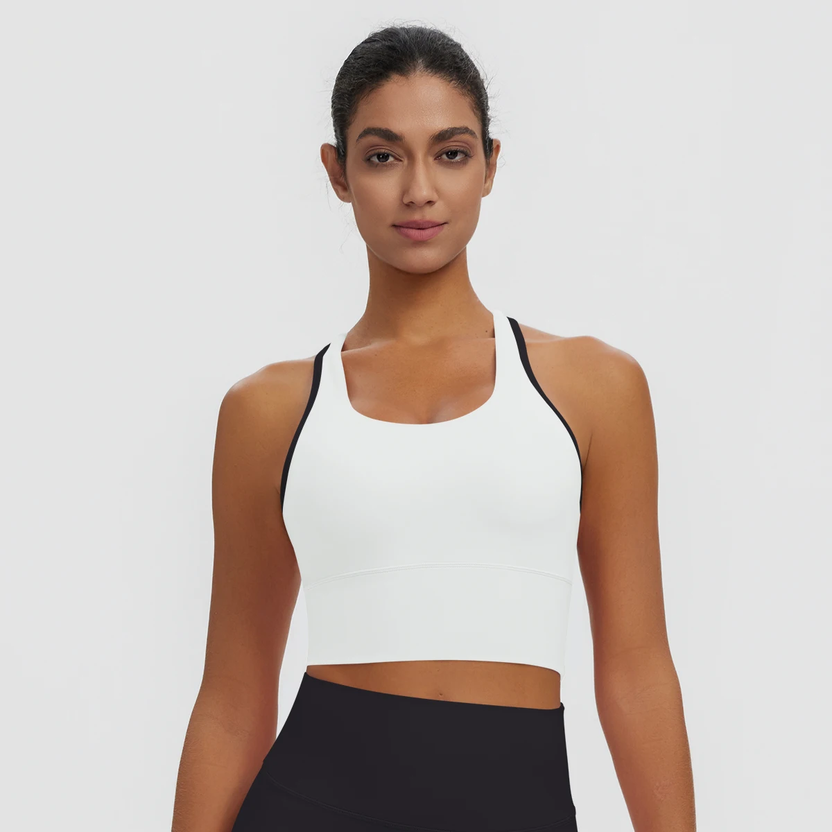 Rooftrellen Damen Einfarbige Yoga-Weste mit Raffung, schönem Rücken, I-förmigem Design, Yoga-Top mit Brustpolster, stoßfestes Workout-Top – Detail 7