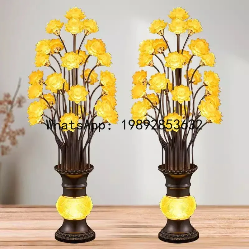 CZ   Lotus Ornament Colorful Buddhist Shrine Guanyin Offering Electric Plug-in Home Altar Ornament Large Eternal Light Ornament
