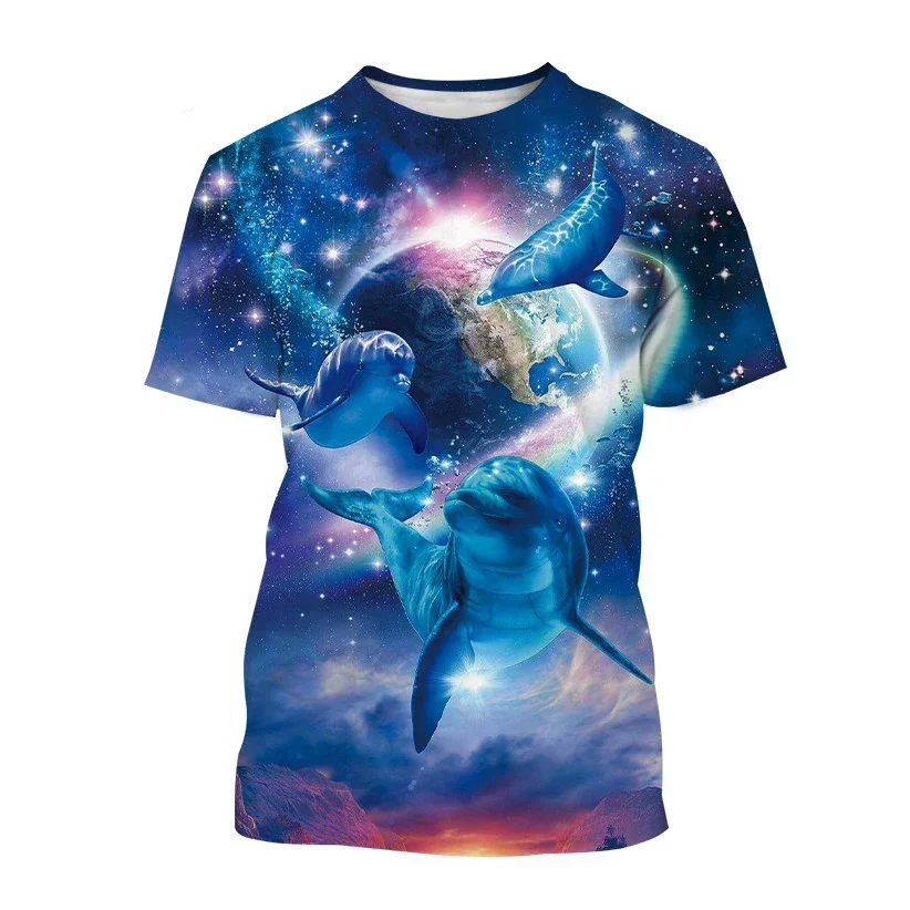 Summer Men Fashion Casual Cool Personality Animal Dolphin Graphic 3D Printing T Shirts Oversized O-neck Short Sleeve Tops