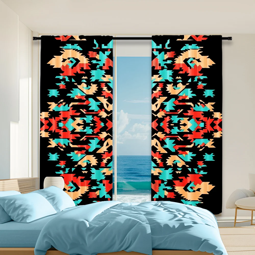 

2Pcs Bohemian Window Curtains Ethnic Vintage Pattern Curtains For Bedroom And Living Room Rod Pocket Design For Privacy