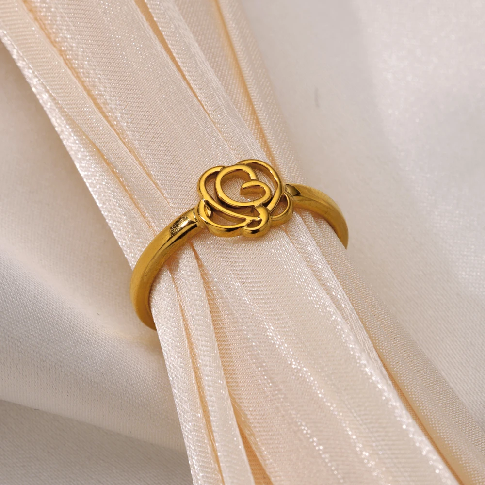 316L Stainless Steel Gold Plated Heart Flower Rings For Women Men Open Adjustable Ring Gothic Punk Aesthetic Jewelry 2024 New