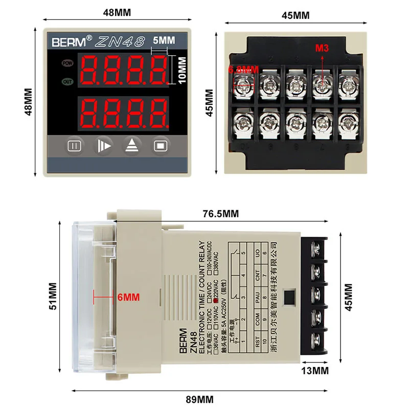 Digital Time Relay Counter ZN48 220V AC 380V AC 24VDC Multifunction Timer Rotating countroller Revolution counter 48*48mm