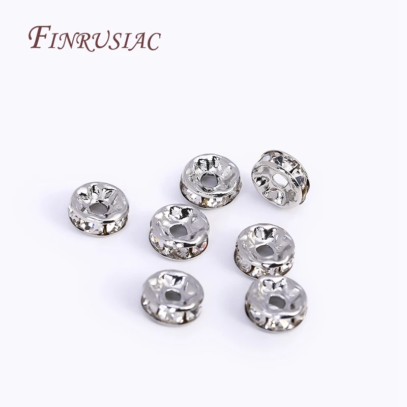 50/100pcs Round Loose Spacer Beads For Bracelet Making Accessories 4/6/8mm 18K Gold Plated Rhinestone Rondelles Crystal Beads