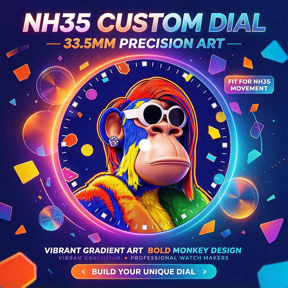 Custom NH35 Dial 33.5mm Fashion Monkey Art Watch Dial Fit NH35 Automatic Movement DIY Modified Wristwatch Replacement Dial