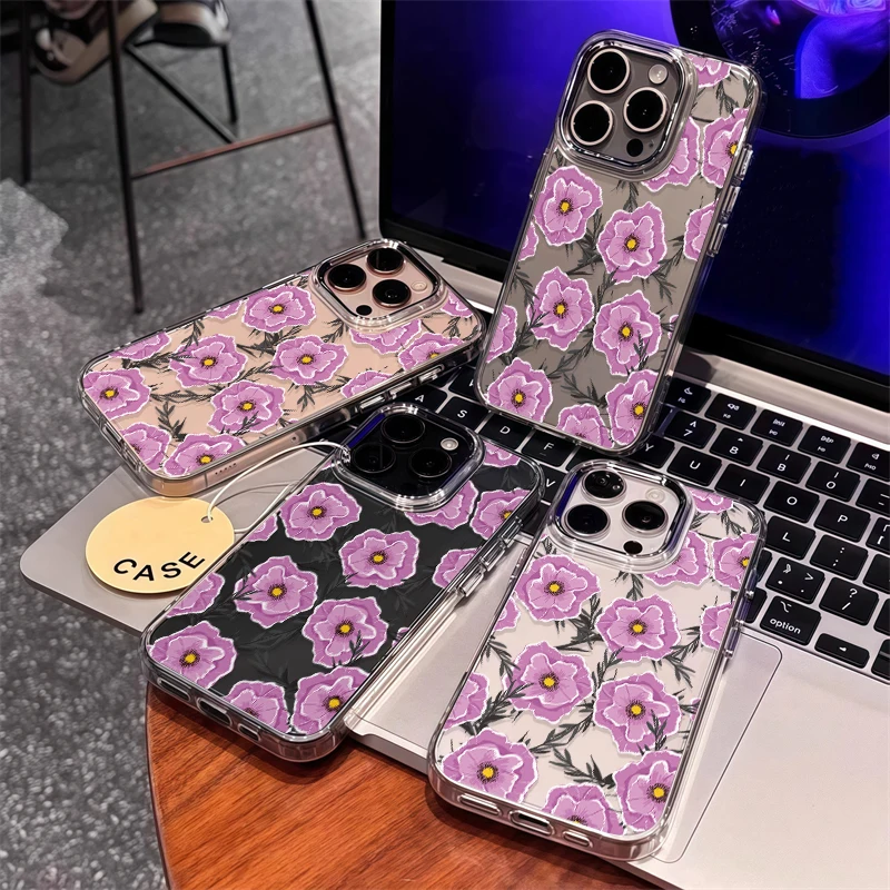 Прозрачный чехол для телефона iPhone 16e 15 16 Pro Max 17 Air 14 13 12 11 X XR XS Max 7 8 Противоударный бампер с цветочным узором Мягкий чехол