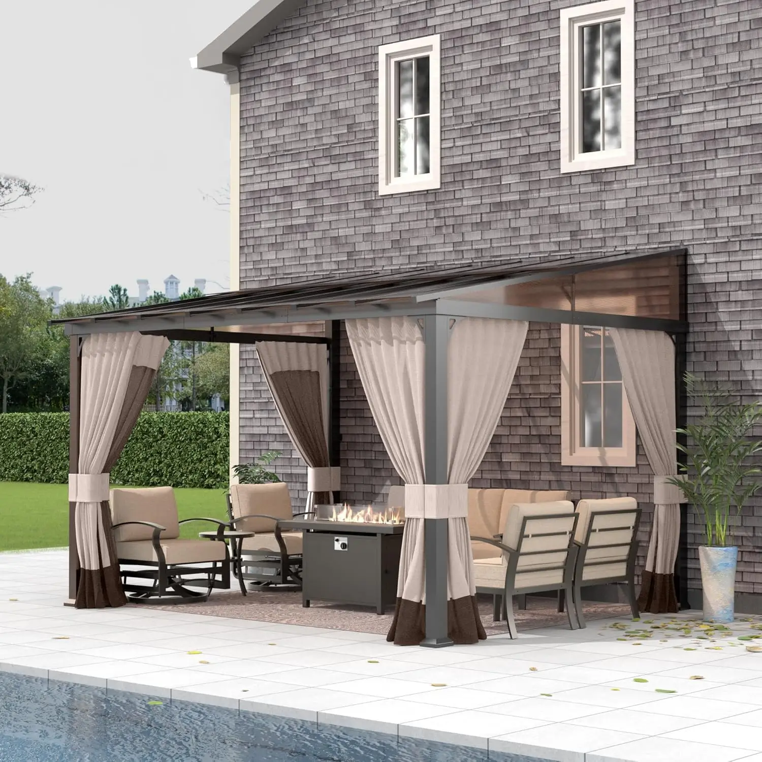 

10 FT x 12 FT Lean to Gazebo, 3 in 1 Outdoor Gazebo with Sloped Roof, Wall Mounted Gazebo with Ground Anchor Sturdy, Customized