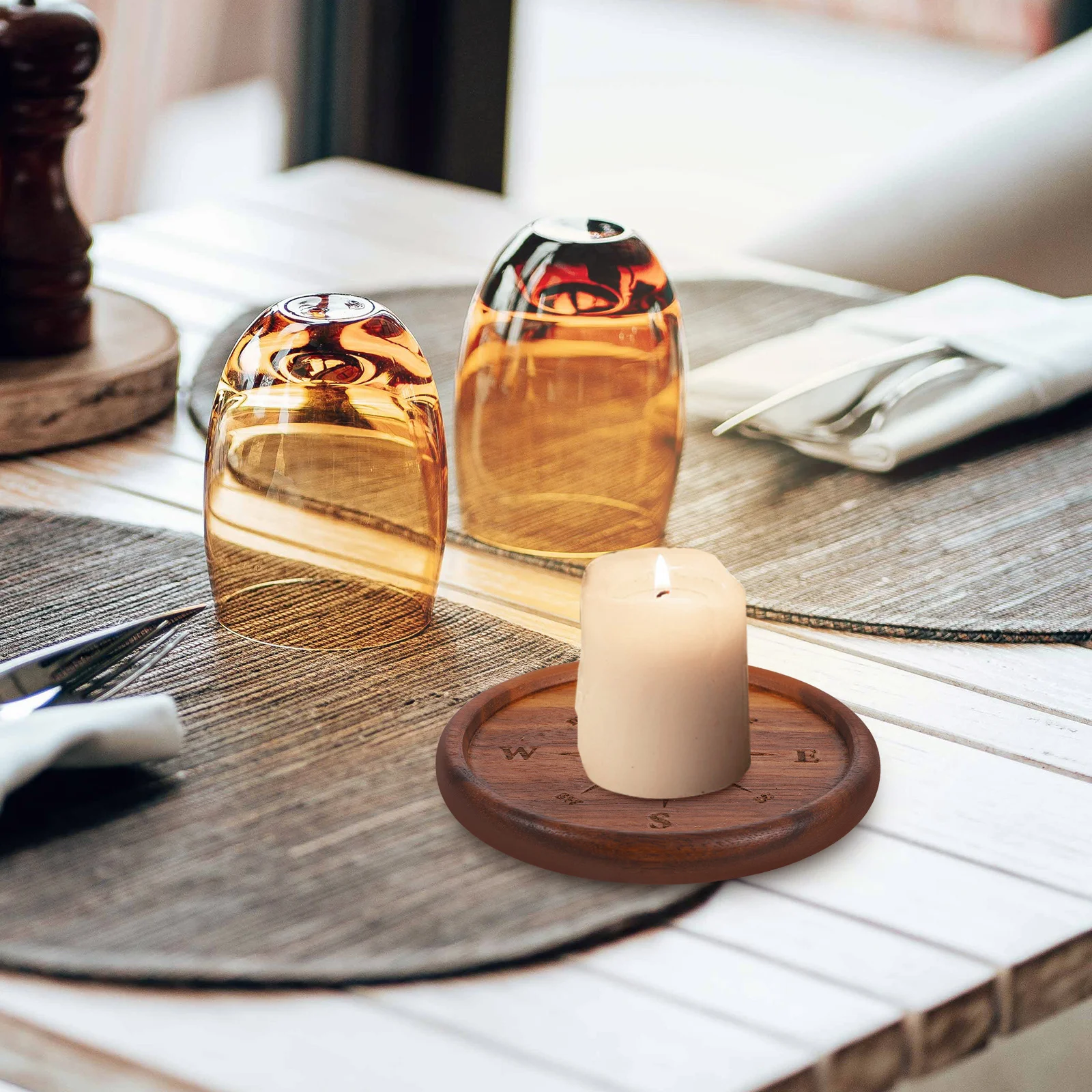 Деревянная подставка для чайных свечей, круглая, в стиле рустик
