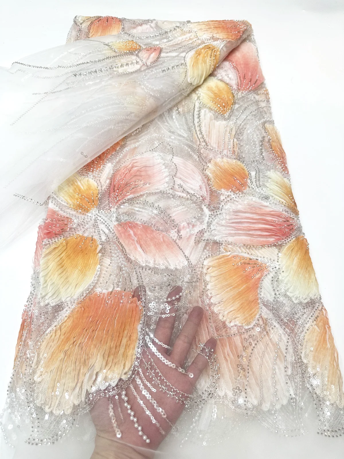 

New Style 3D Colorful Handmade Beads Sequins African Lace Fabric 2026 High Quality Beaded French Tulle Lace Party Fabric KYX2604