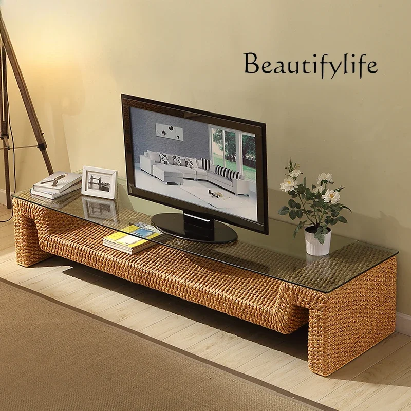 N36 Japanese style antique rattan TV cabinet household simple leisure floor audio-visual cabinet دميه للجماع
