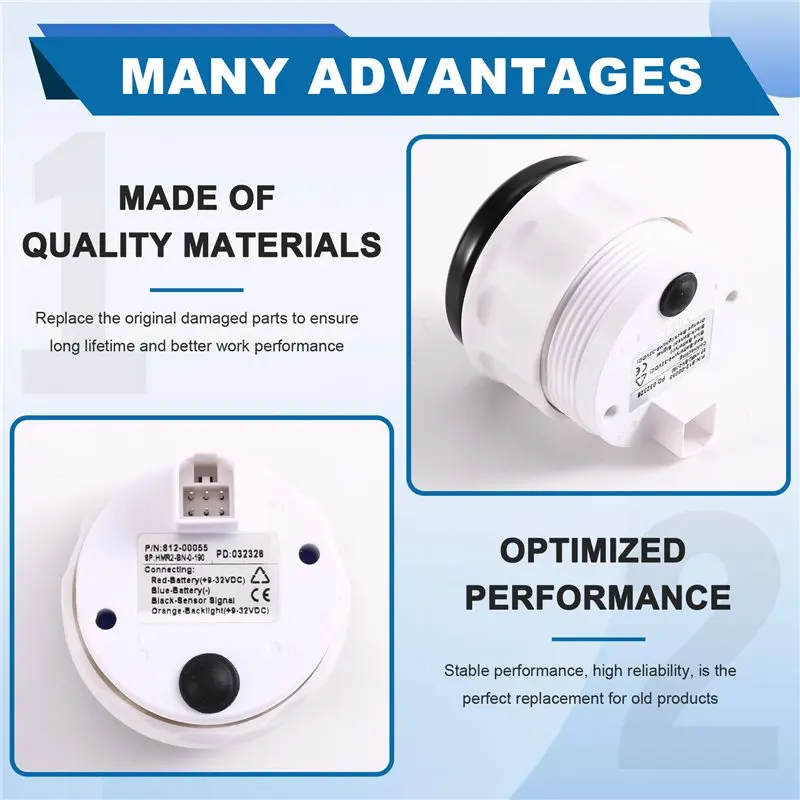 A13Z-Waterproof 52Mm 0-190Ohm Rudder Angle Indicator For Boat Marine 8 Color Backlight 12V/24V For Car Truck