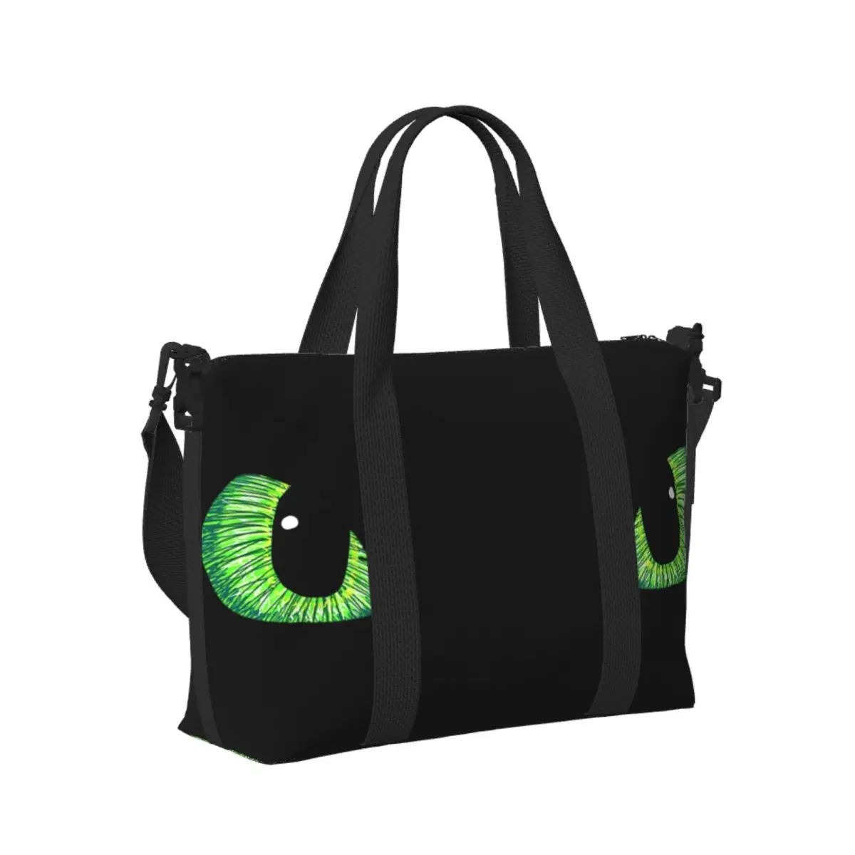 

Green Toothless Dragon Eyes Drawing Beach Travel Bag Large Capacity Tote Bags for Gym Sport Women Shopping Duffle Shoulder Bag
