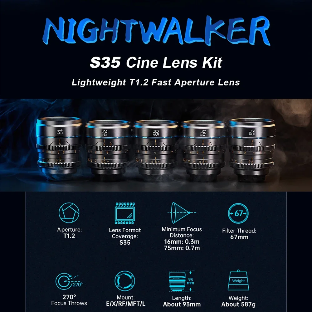 SIRUI NightWalker 24 مللي متر 35 مللي متر 55 مللي متر 16 مللي متر T1.2 S35 ليلة ووكر سين عدسة لسوني E فوجي X كانون RF الأحمر كومودو RF Lumix MFT M4/3