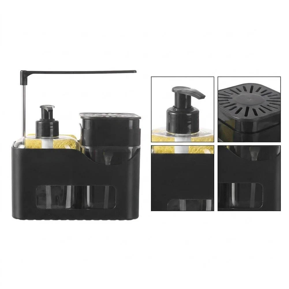 ABS Black 5-in-1 For Kitchen Sink Organizer Soap Dispenser for Hand Soap Dish Soap Sponge Holder Dishcloth Rack Drainage