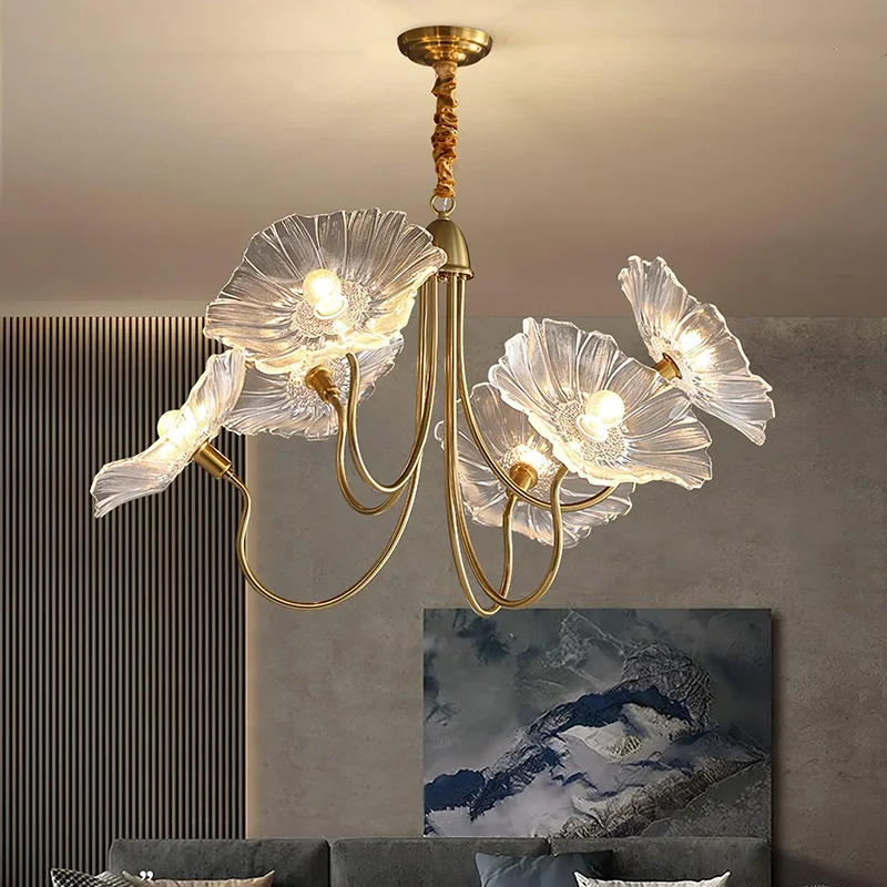 Lustre en verre feuille de lotus vintage, suspension multi-fleurs pour salon, chambre, îlot de cuisine, E27, décoration créative