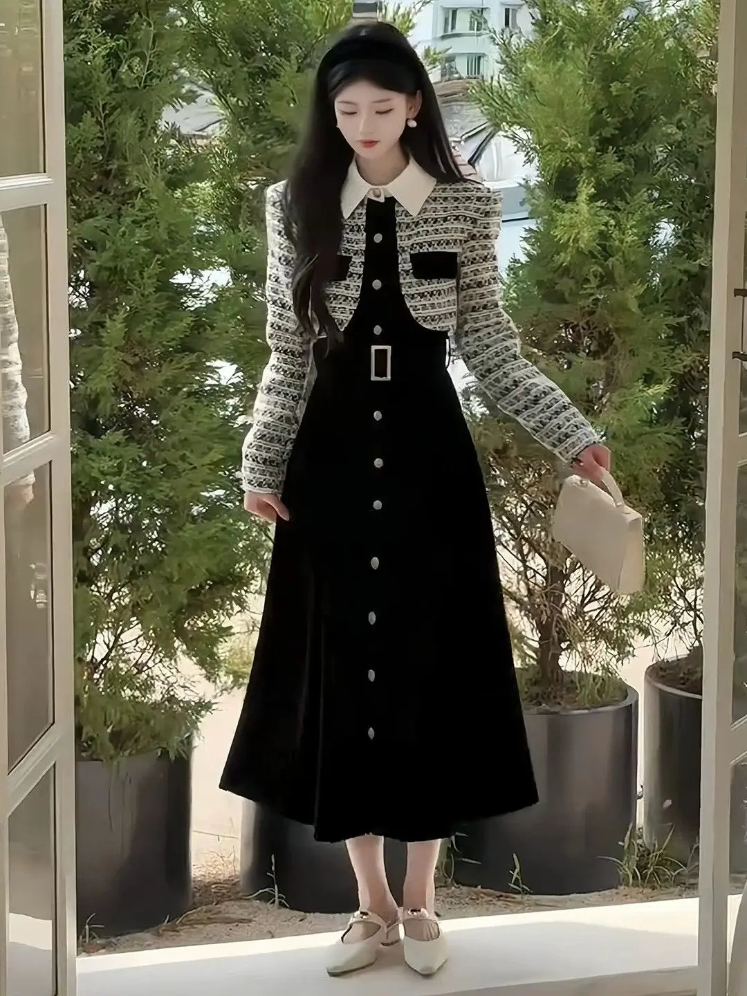 Plaid Miniature Fragrance Style Dress Women's Autumn Winter High Intelligence Sensation Matching Beautiful Atmosphere Fake Tw...