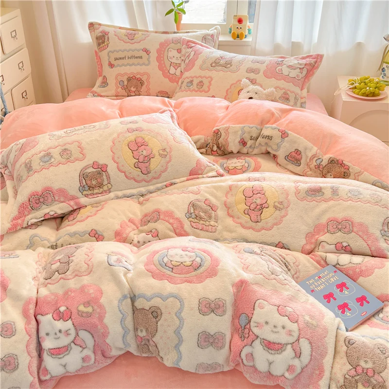 Funda nórdica de franela cálida, funda de edredón con estampado de dibujos animados, ropa de cama agradable para la piel, fundas de edredón de invierno, funda nórdica (sin funda de almohada)