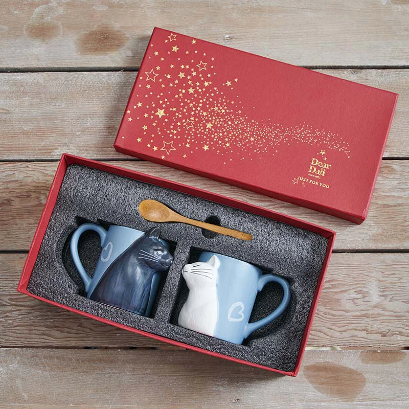 

310ml Couple Cat Cute Water Cup Gift Box Set Birthday Gift Box Ceramic Mug Coffee Mug Milk Mocha Mug Personalized Festive gifts