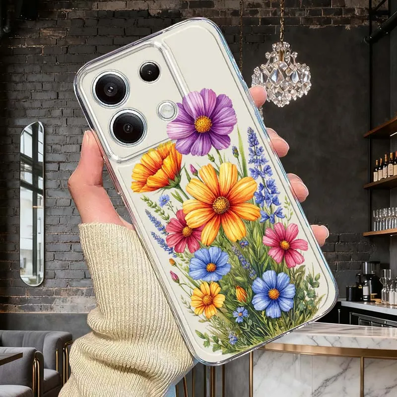 

Beautiful Flower Illustration For Xiaomi Mi Poco F2 F3 F4 F5 F6 X5 X6 X7 Pro TPU Protection Transparent Phone Case