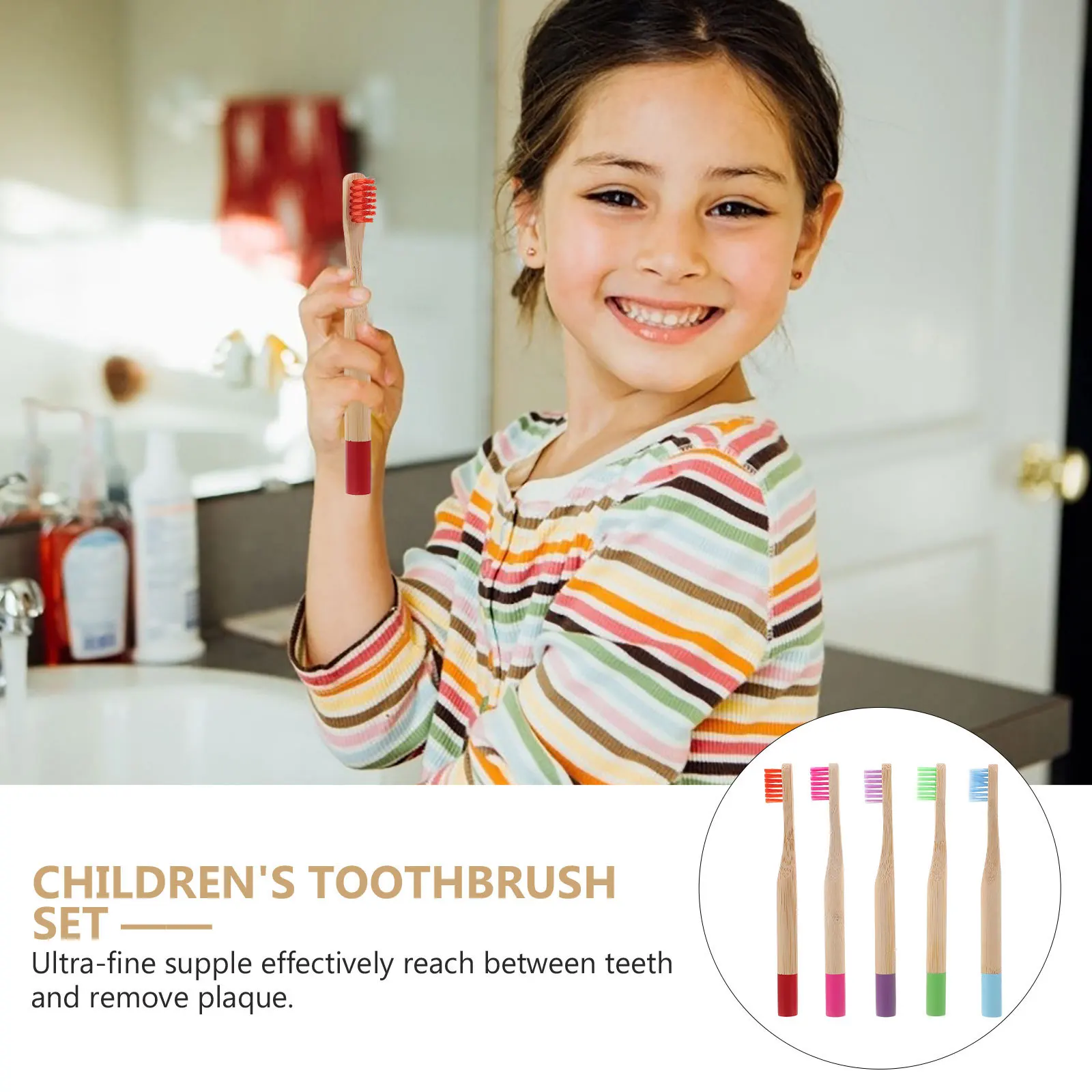 

5Pcs Bamboo Charcoal Kids Toothbrush Soft Bristle Manual Teeth Brush Ergonomic Handle Comfortable Portable Daily Use Children