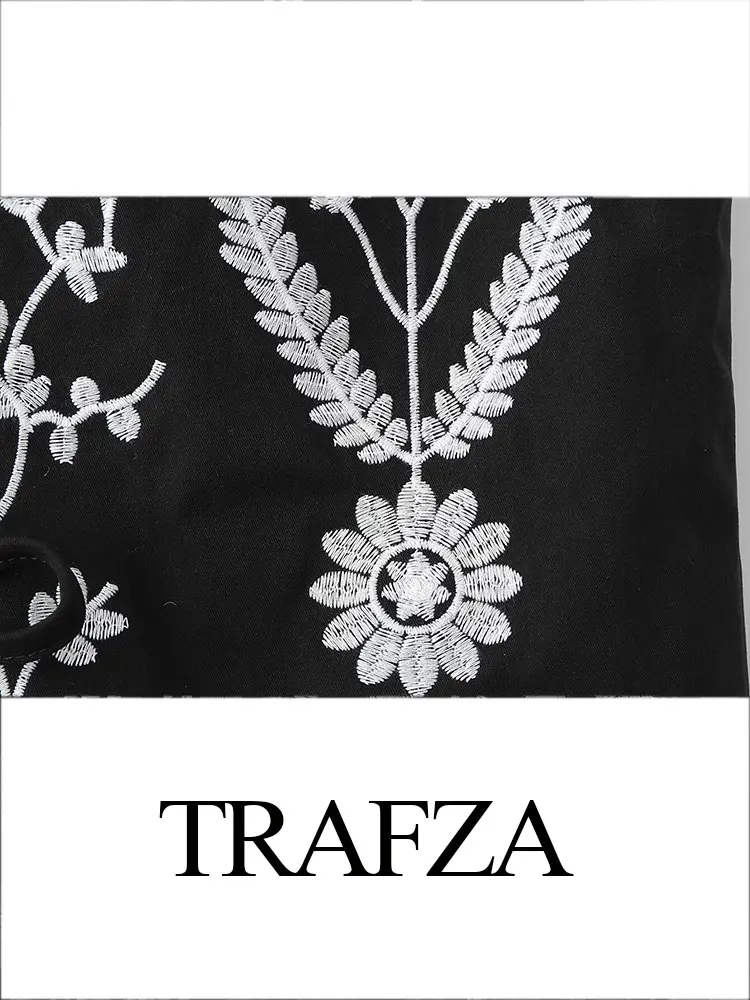 Trafza 2024 feminino inverno casual colete curto topo moda preto e branco bordado elegante feminino solto acolchoado colete